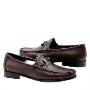 NEW MARTIN DINGMAN men's bermuda braid bit loafers in chocolate